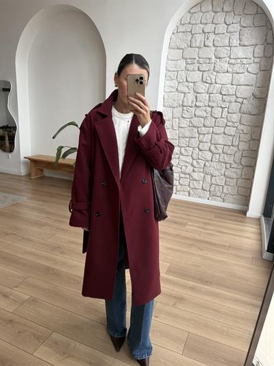 İthal Kumaş Bordo Kaşe Kaban