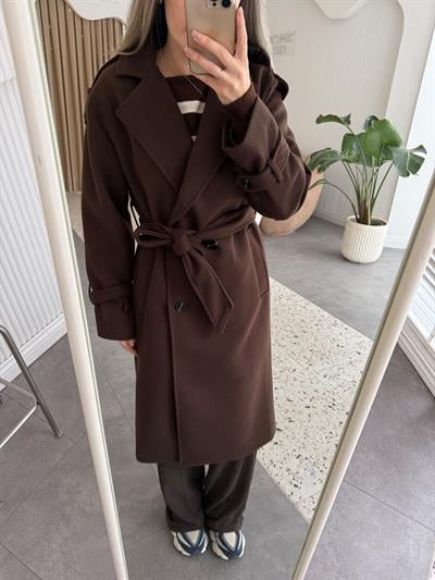 İthal Kumaş Kahverengi Kaşe Kaban