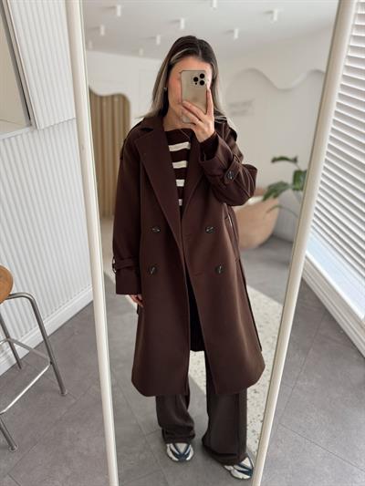 İthal Kumaş Kahverengi Kaşe Kaban