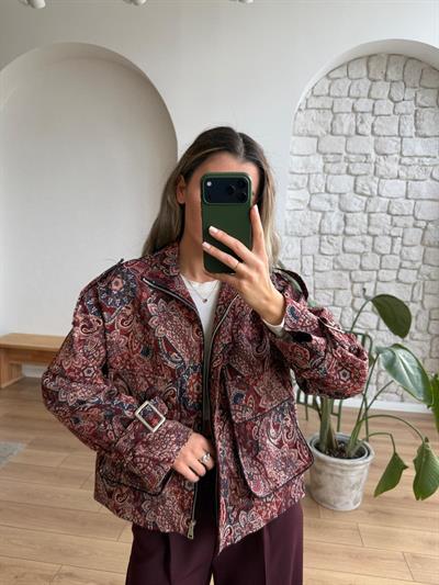 Jakarlı Bordo Ceket