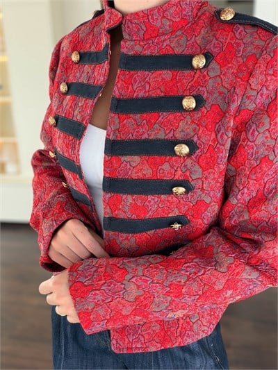 Jakarlı Napolyon Kırmızı Ceket