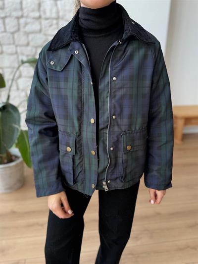 Kadife Yaka Lacivert-Yeşil Ekose Ceket