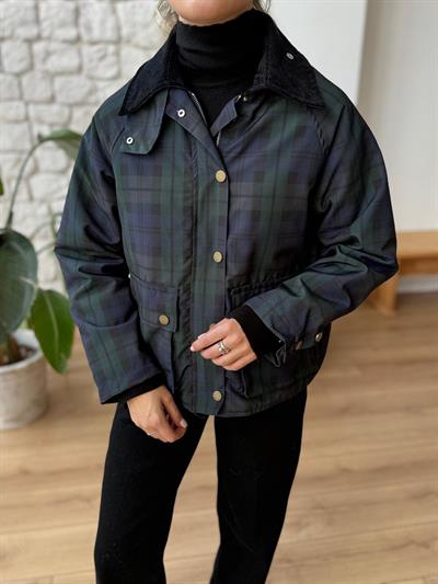 Kadife Yaka Lacivert-Yeşil Ekose Ceket