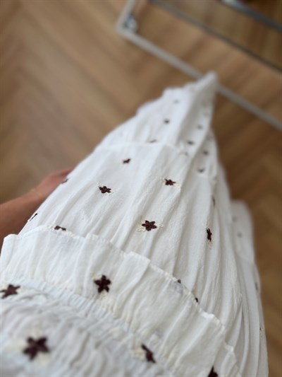 Kahverengi Çiçek Nakışlı Astarlı Etek