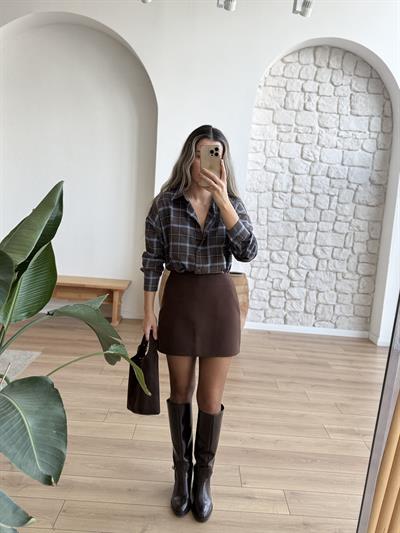 Kahverengi Kaşe Mini Etek