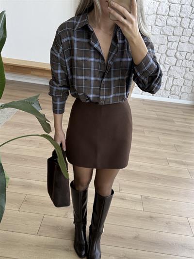 Kahverengi Mavi Ekose Desen Gömlek