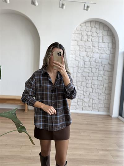 Kahverengi Mavi Ekose Desen Gömlek