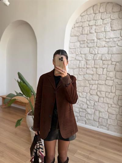 Kahverengi Süet Blazer Ceket