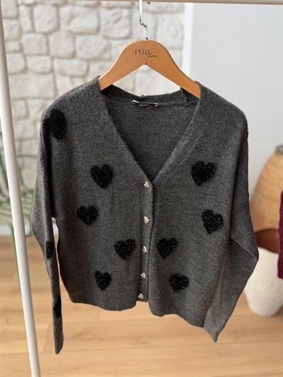 Kalpli Punch İşlemeli Anrasit Hırka