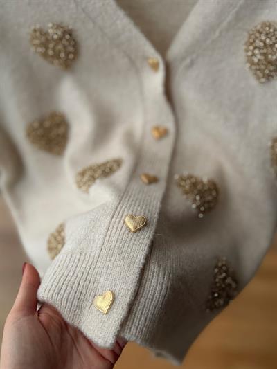 Kalpli Punch İşlemeli Krem Rengi Hırka