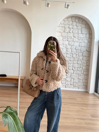 Kancalı Taş Rengi Teddy Mont 