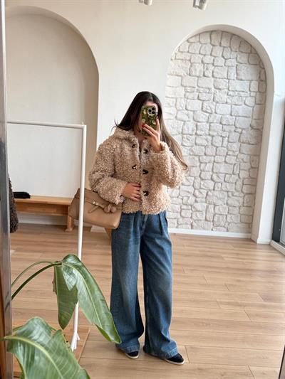 Kancalı Taş Rengi Teddy Mont 