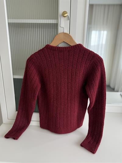 Kaplama Düğmeli Saç Örgülü Bordo Hırka