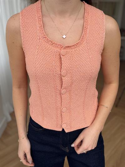 Kare Yaka Somon Renk Triko Yelek