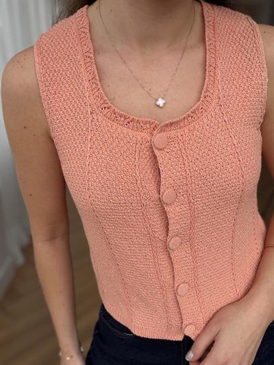 Kare Yaka Somon Renk Triko Yelek