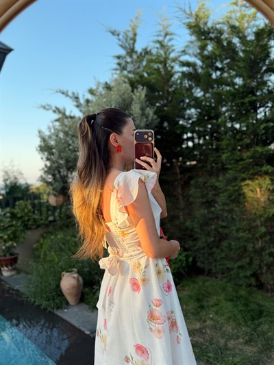 Katty Beyaz Floral Desen Elbise