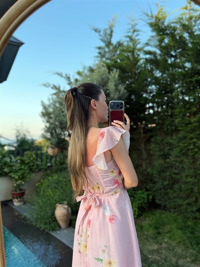 Katty Pembe Floral Desen Elbise