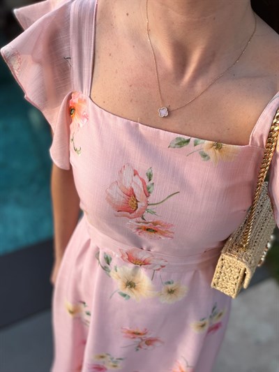 Katty Pembe Floral Desen Elbise