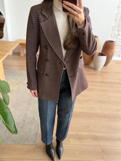 Kazayağı Desenli Bordo-Gri Kaşe Ceket