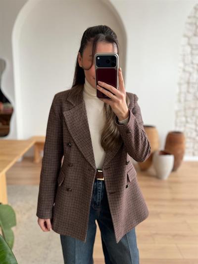 Kazayağı Desenli Bordo-Gri Kaşe Ceket