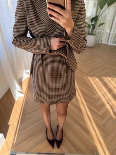 Kazayağı Desenli Ceketli Takım