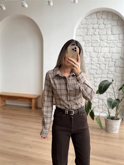 Kemerli Acı Kahve Wide Leg Jean