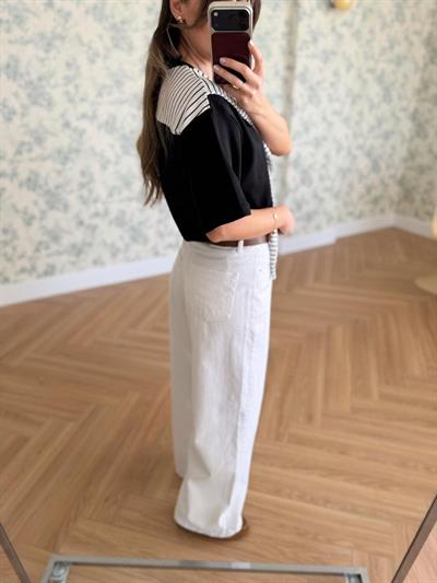 Kemerli Beyaz Wide Leg Jean