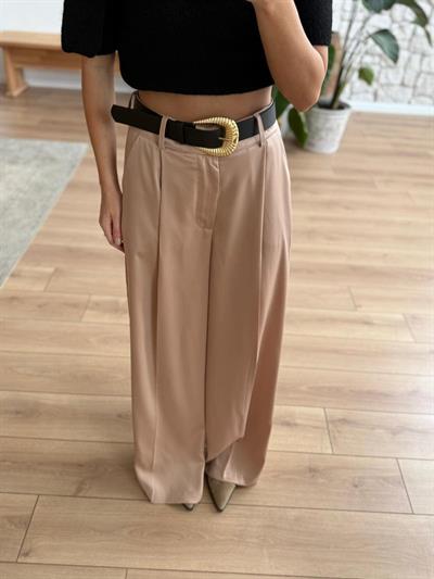 Kemerli Camel Saten Pantolon