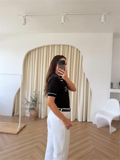Kemerli Duble Paça Pantolon - Beyaz
