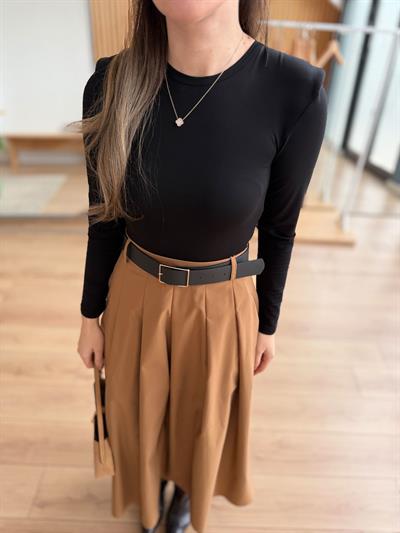Kemerli Garnili Camel Etekli Elbise