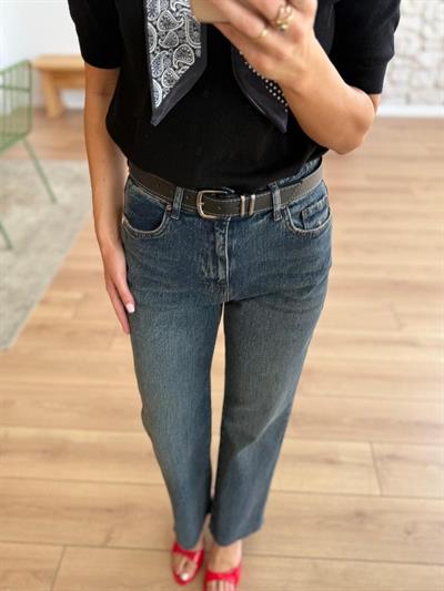 Kemerli Kesik Paça Mavi - Tint Jean Pantolon