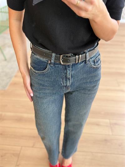 Kemerli Kesik Paça Mavi - Tint Jean Pantolon