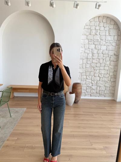 Kemerli Kesik Paça Mavi - Tint Jean Pantolon