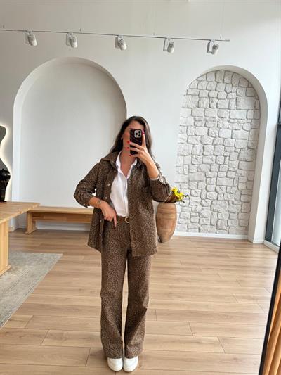 Kemerli Leopar Desen Pantolon