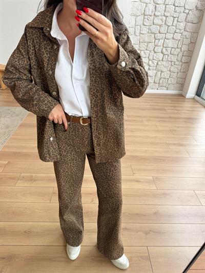 Kemerli Leopar Desen Pantolon