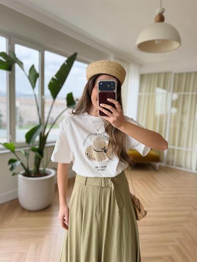 Kemerli Olive Midi Balon Etek