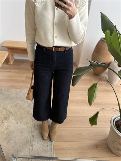 Kemerli Pensli Lacivert Jean