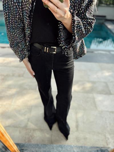 Kemerli Siyah İspanyol Kesim Jean