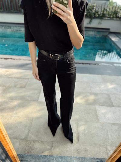Kemerli Siyah İspanyol Kesim Jean