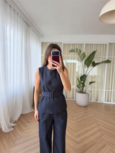 Kemerli Tensel Denim Alt-Üst Takım