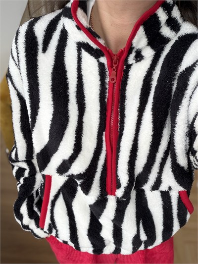 Kırmızı Biyeli Zebra Desen Polar