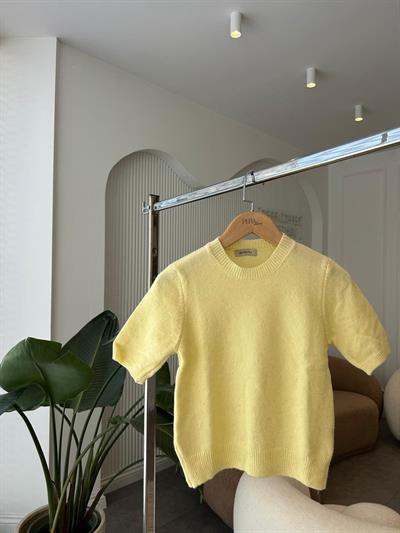 Kısa Kollu Parıltılı Sarı Triko Kazak