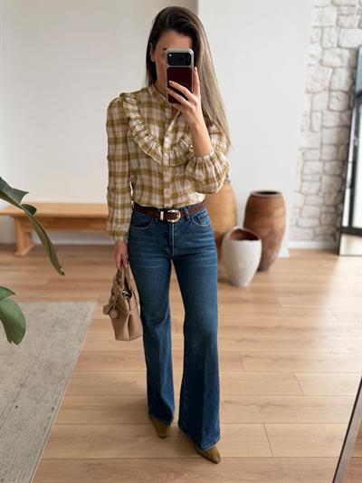Koyu Mavi Flare Kemerli Jean