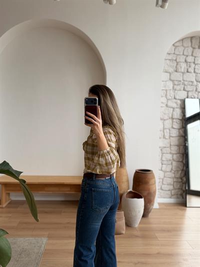 Koyu Mavi Flare Kemerli Jean