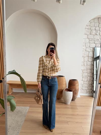 Koyu Mavi Flare Kemerli Jean