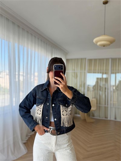 Kroşe Cepli Denim Ceket