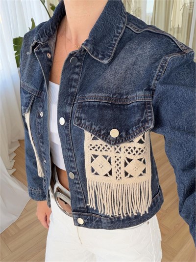 Kroşe Cepli Denim Ceket