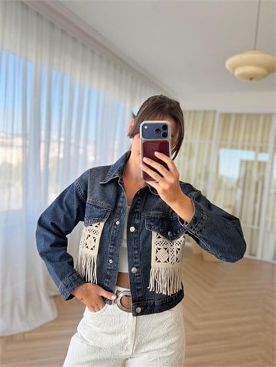 Kroşe Cepli Denim Ceket