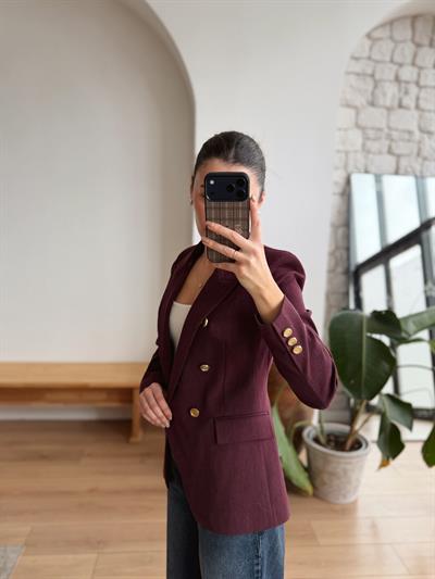 Kruvaze Kesim Mürdüm Blazer Ceket