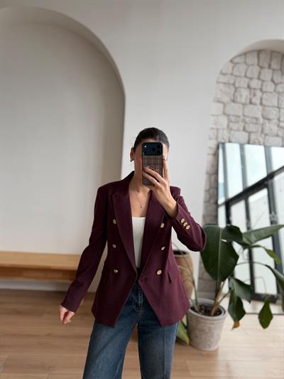 Kruvaze Kesim Mürdüm Blazer Ceket